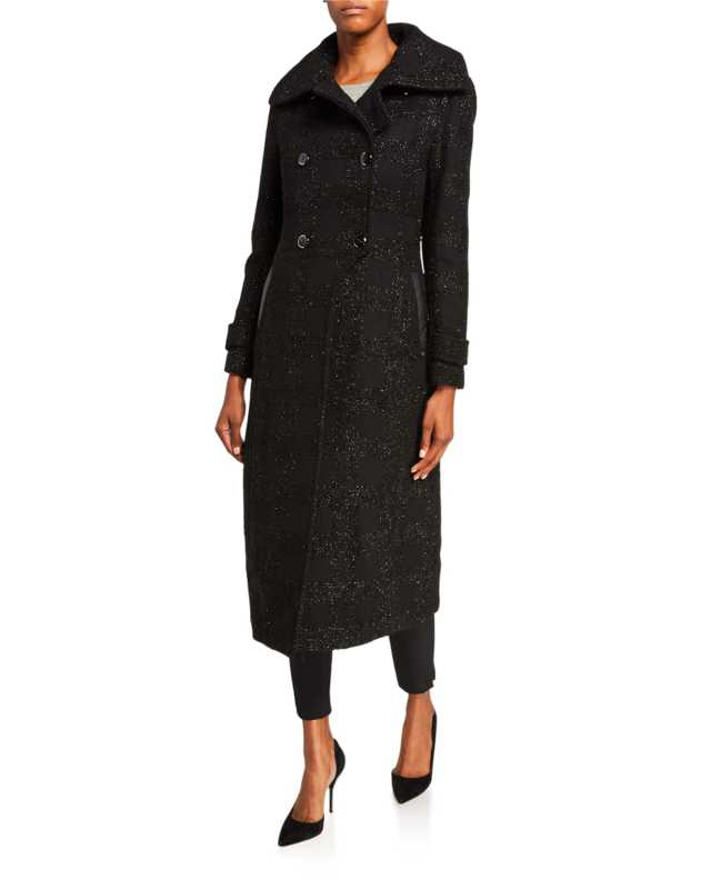 Elodie Double-Breasted Sparkly Long Coat